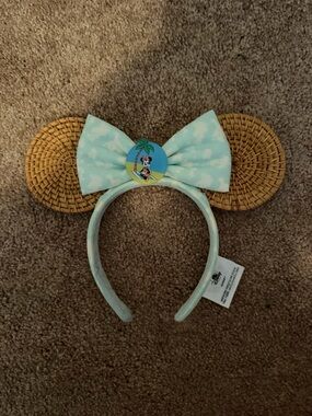 Disney Mint Cloud Bow Mickey Woven Rattan Ear Headband
